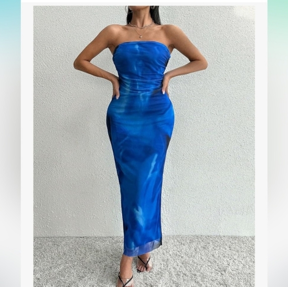 Elegant Blue Bodycon Maxi Dress - NWOT - Picture 3 of 7